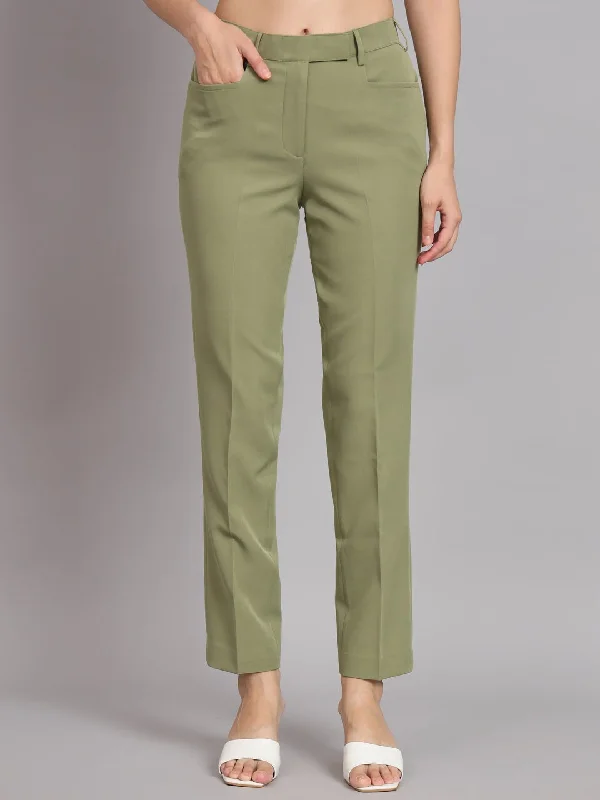 Regular Fit Mid Waist Trouser - Olive Green Trousers Designer Luxury