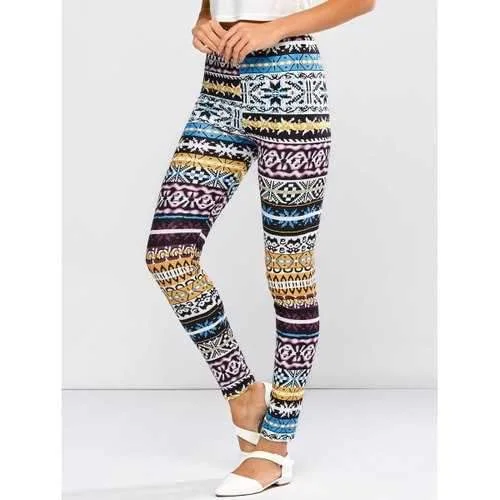 High Waist Tribal Patter Skinny Pants - L Comfortable Cargo Pants