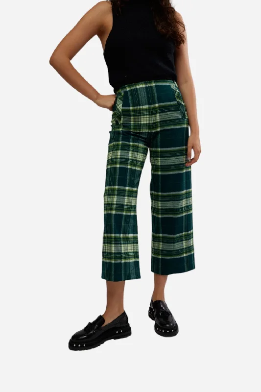 Free People Acadia Trouser in Green Combo Trousers Tapered Slim Fit