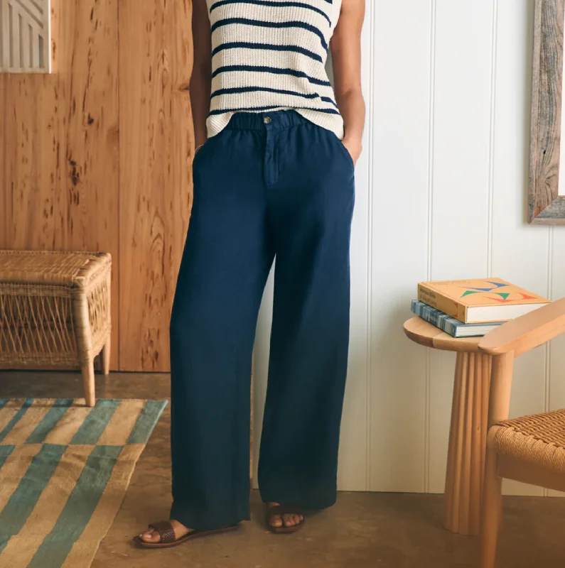 Faherty Monterey Linen Pant After Midnight Classic Cropped Pants