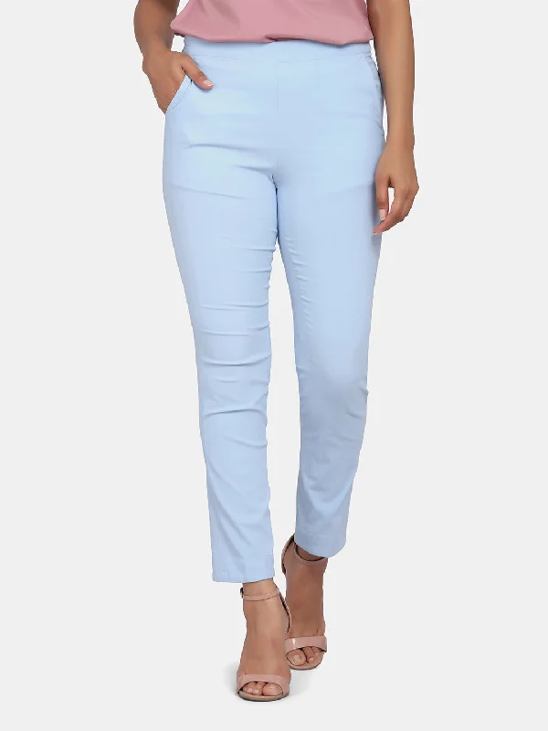 Women's Slim Fit Trousers - Sky Blue Trousers trendy modern