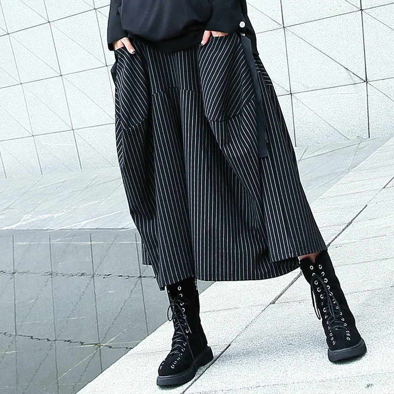 Black and White Striped Cropped Wide Leg Pants Classic Flared Pants