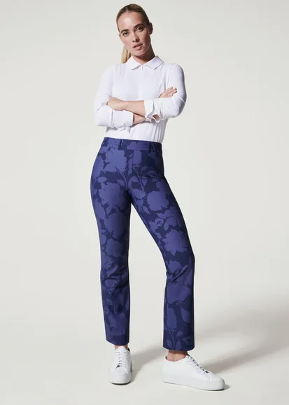 Spanx Sunshine Kick Flare Pant Floret Navy Slim Fit Casual Pants