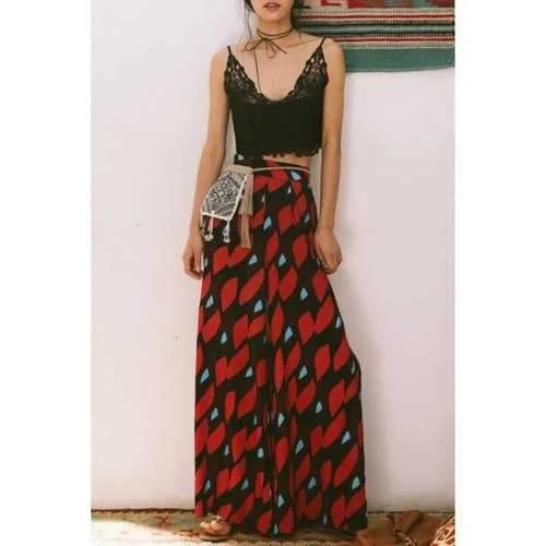 Stylish Printed Side Slit Palazzo Pants For Women - S Modern Stretch Trousers