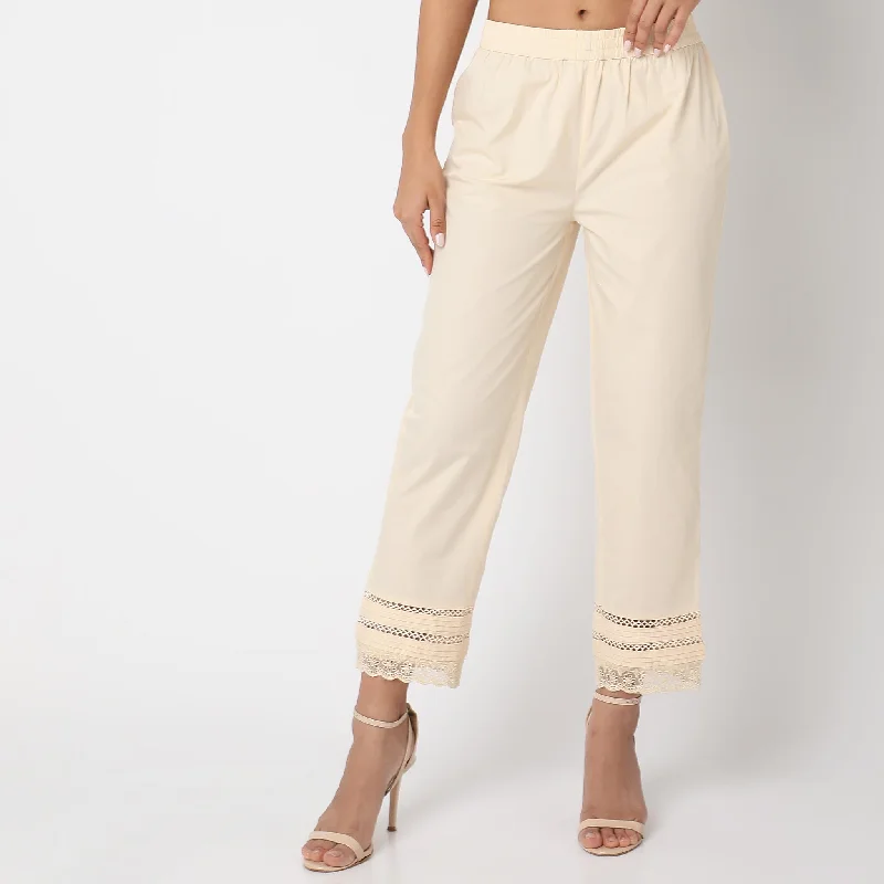 Regular Fit Lace Ethnic Pants Classic Straight-Leg Pants