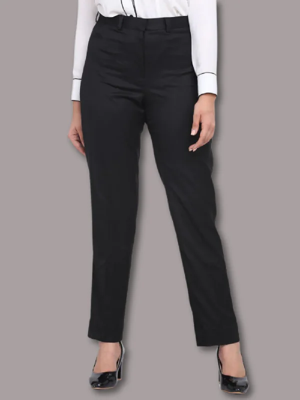 Poly Cotton Mid Waist Formal Trousers - Black Trousers practical durable