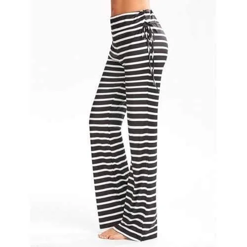 Striped Elastic Waisted Flare Pants - White And Black S Formal Slim Pants