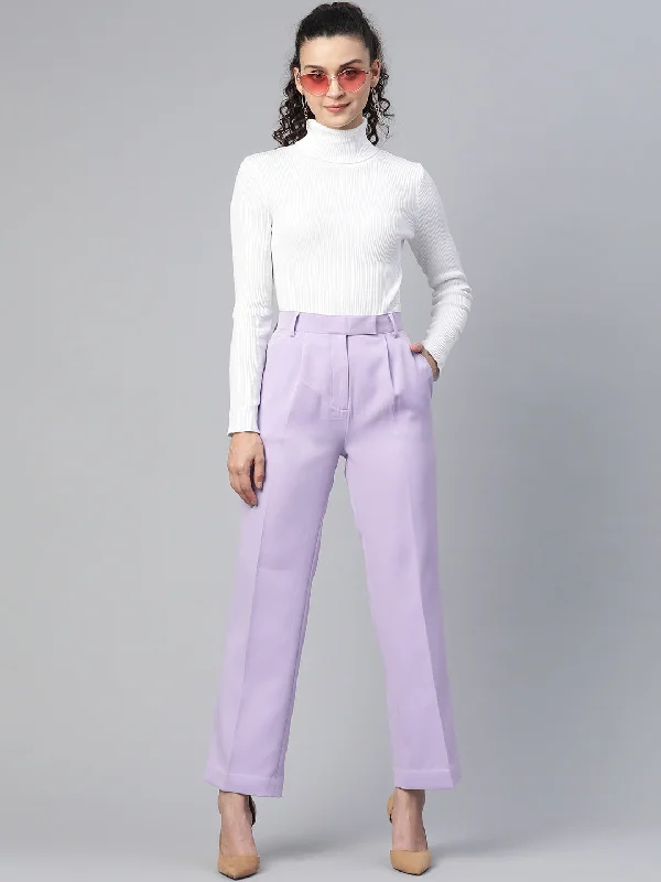 Comfort Fit Stretch Mid Waist Pleated Trouser - Lavender Trousers Essential Wardrobe