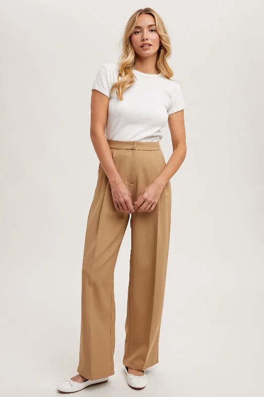 Taupe Pleated Wide Trouser Pants Trousers Modern Contemporary