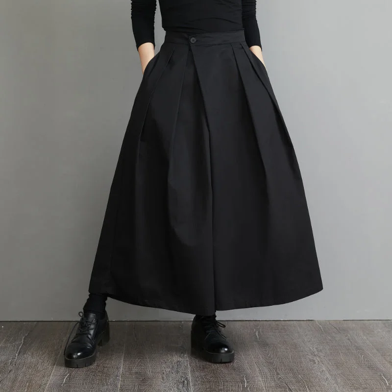 Pleated Black Wide Leg Pants Comfortable Denim Pants