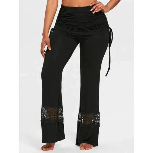 Drawstring Skirted Wide Leg Pants - Black S High-Waist Jogger Pants