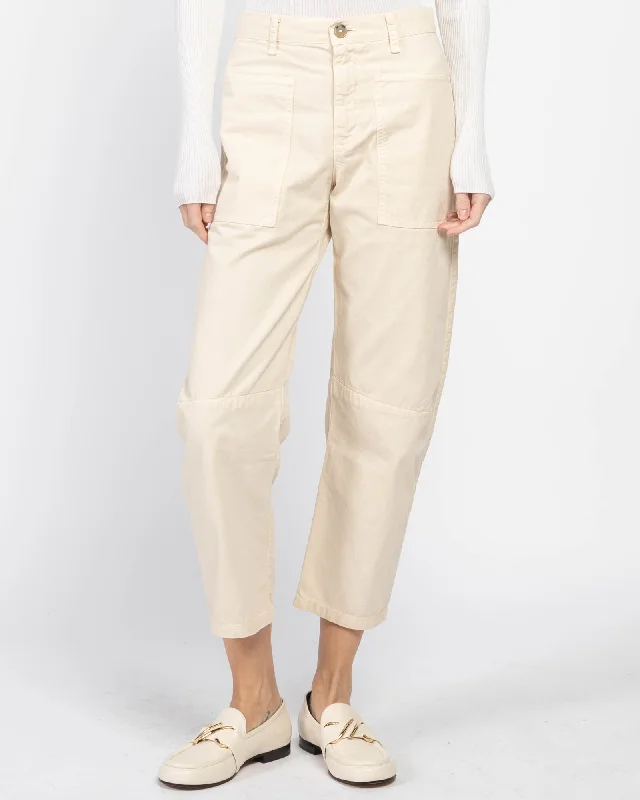 Sanded Twill Pants Relaxed High-Waist Trousers