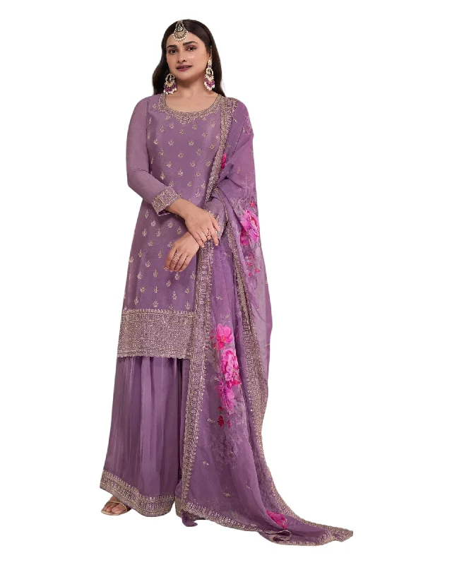 Lilac - Simple / Classy Ladies Indian Palazzo Trousers Suit with Rich Dupatta - Size 20 (46") - VF67836 TK1024 Trousers Travel Practical