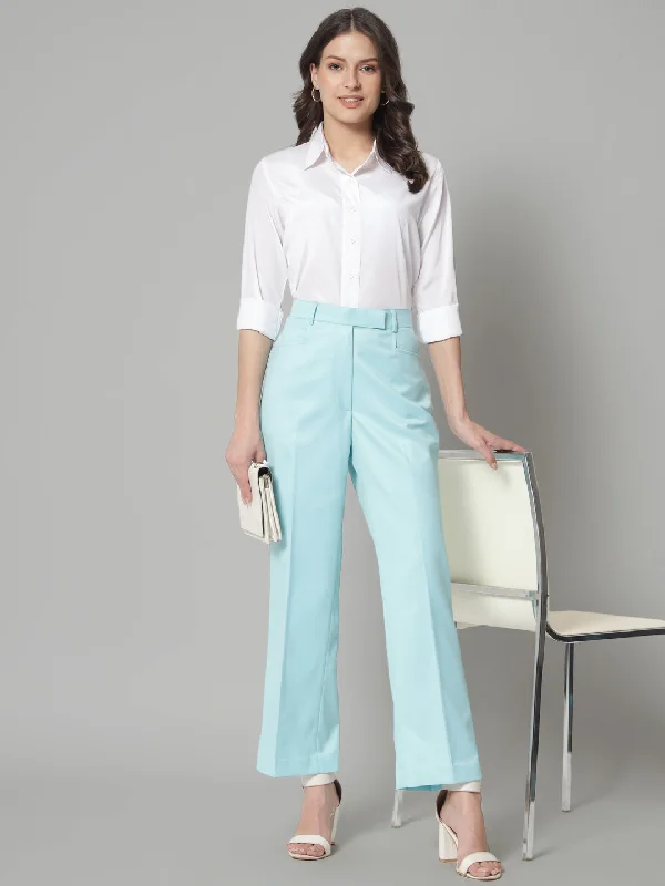 Poly Cotton Mid Waist Formal Trouser - Sky Blue Trousers Recommended Stylist