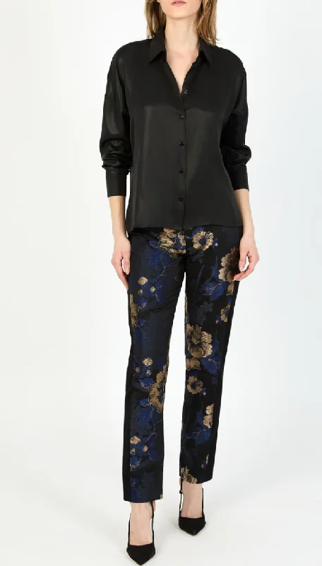 HILTON HOLLIS Romantica Jacquard Pant Black/Sapphire Elegant Silk Pants