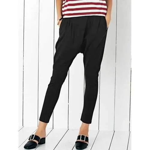 Casual Women's Stretchy Black Harem Pants - Black S Relaxed Fit Trousers