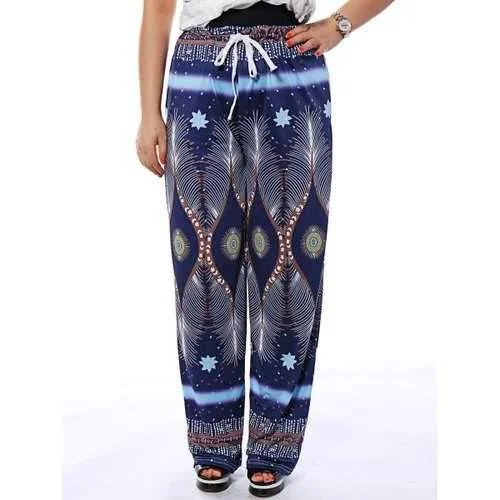 Drawstring Printed Flowy Loose Pants - Purplish Blue L High-Waist Yoga Pants