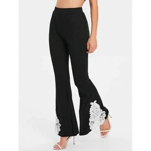 Lace Crochet Flare Pants - Black M Modern Skinny Pants