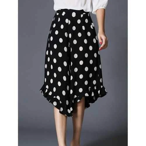 Polka Dot Capri Dressy Palazzo Flowy Pants - White And Black S Soft Wool Pants