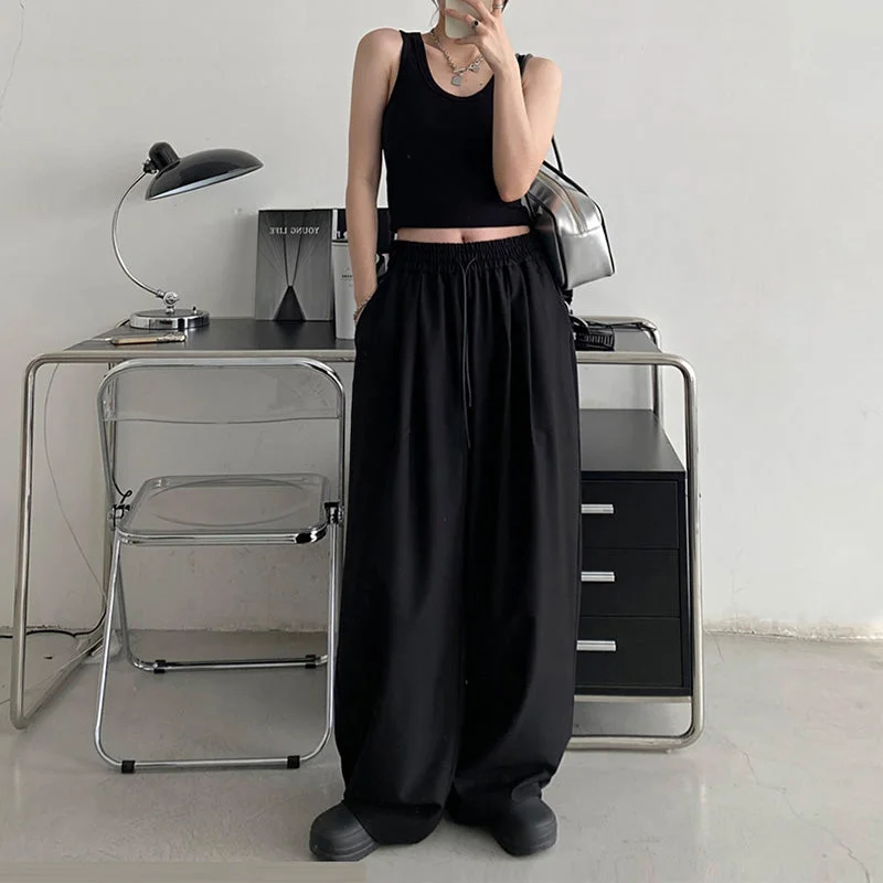 High Waist Drawstring Wide Leg Trousers Trousers Review Highly