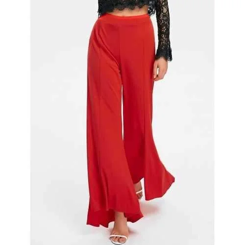 Asymmetrical Flow Flared Pants - Red S Classic Cropped Pants