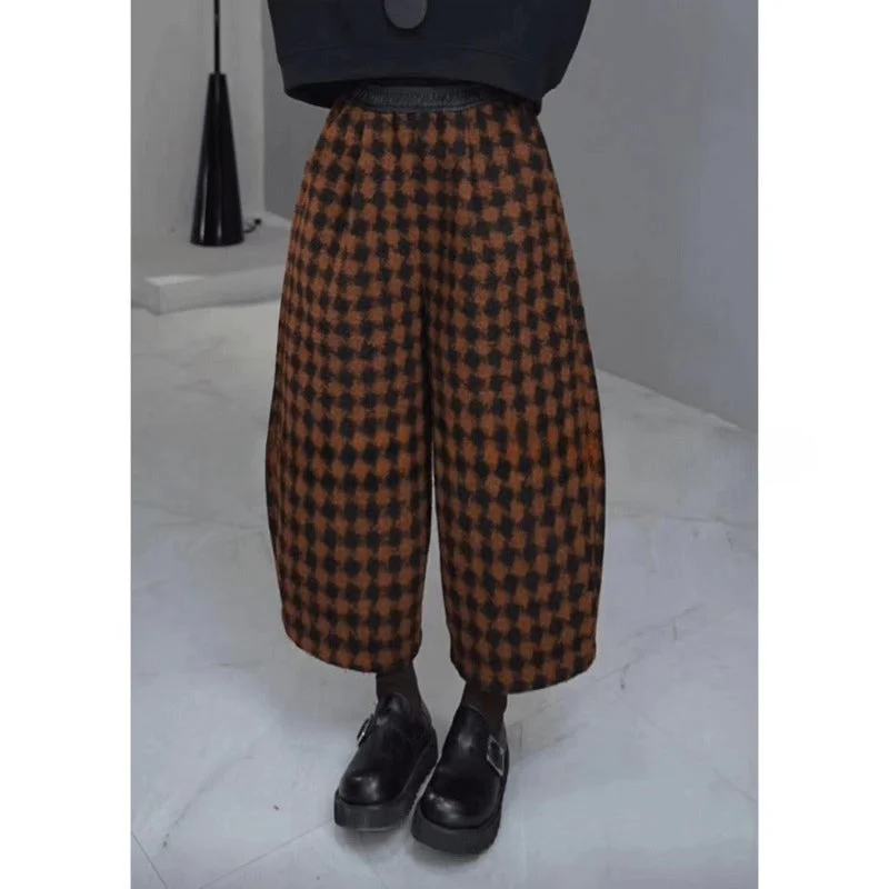 Retro Thickened Plaid Casual Pants Soft Stretch Leggings