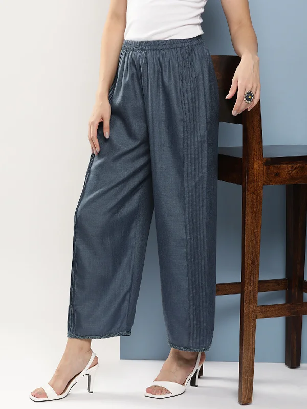 Grey Loose Fit Gathered Trousers Trousers cozy soft