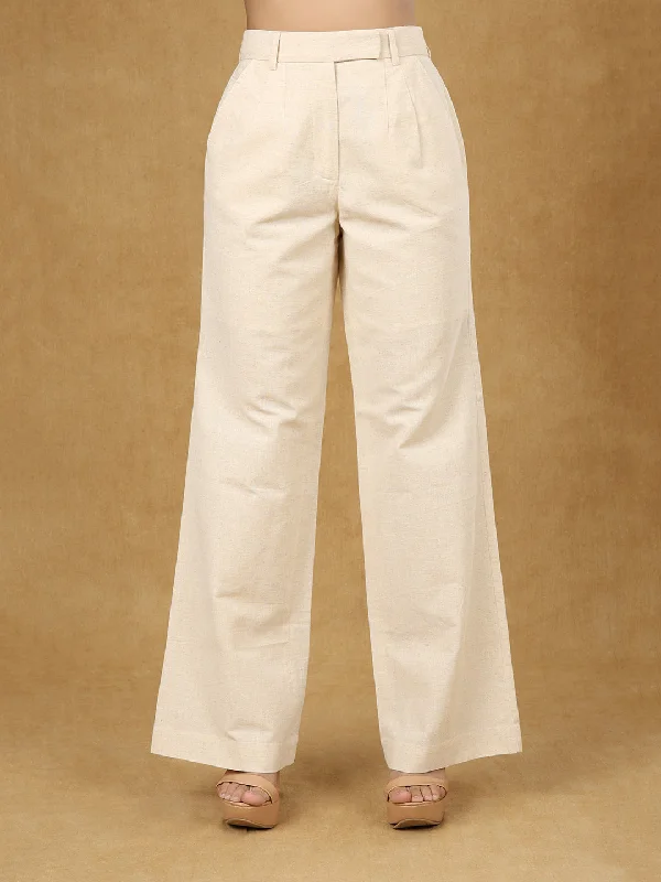 Off - White High Waist Linen Trousers Trousers Chinos Classic