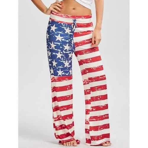 Patriotic American Flag Print Drawstring Pants - Red S Elegant Dress Pants