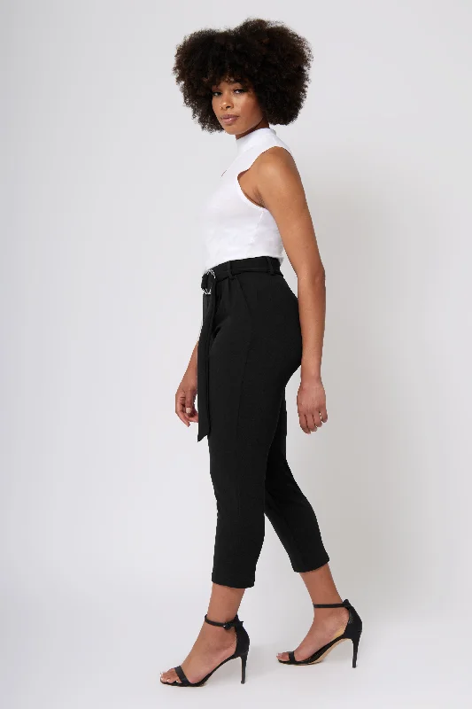 High Rise Self Buckle Knit Crepe Trousers Trousers Essential Wardrobe