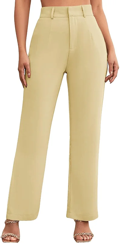 SweatyRocks Women's Elegant High Waist Solid Long Pants Office Trousers Chinos Cotton Straight Leg