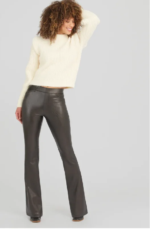 Spanx Women's Leather-like Flare Pants Black Stylish Casual Pants