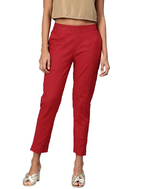 Women Maroon Straight Fit Solid Regular Trousers Trousers versatile functional