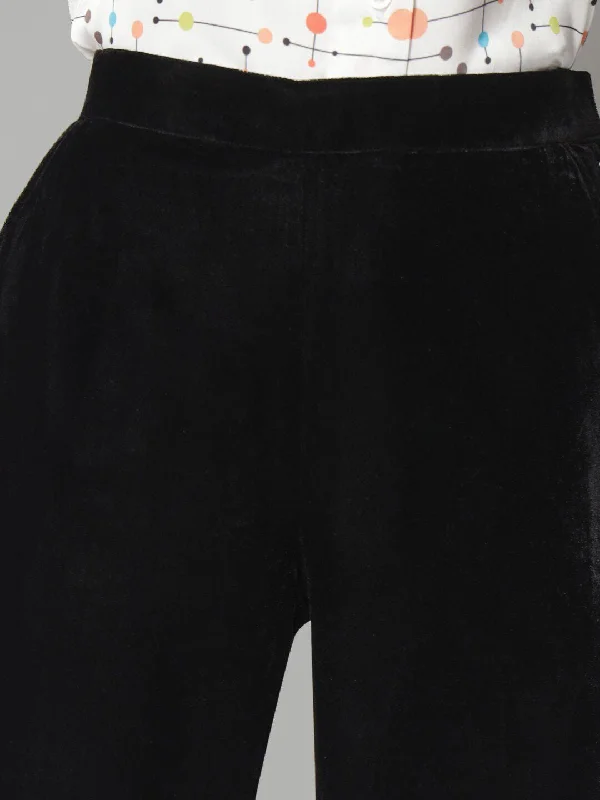 Comfortable Mid Waist Velvet Trouser- Black Trousers Top Rated