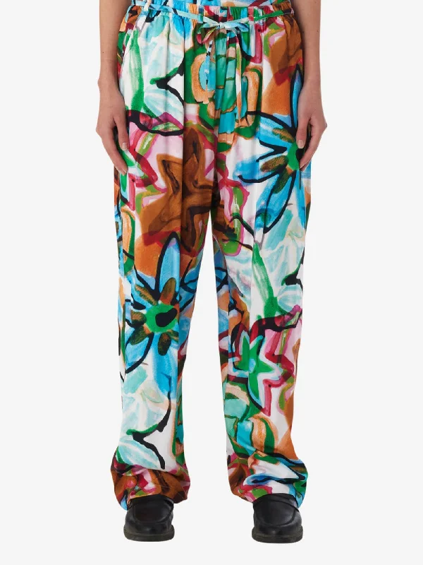 Marker Drawn Flower Pants Chic Checkered Pants