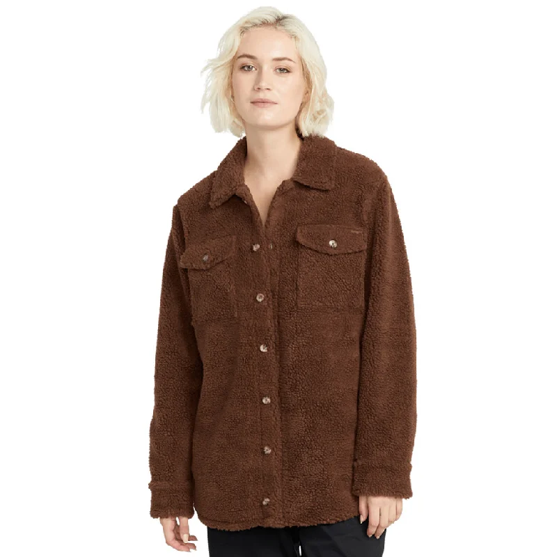 Volcom Womens Silent Sherpa Jacket - Chocolate Collared Jacket Crew Neck Jacket Turtle Neck Jacket