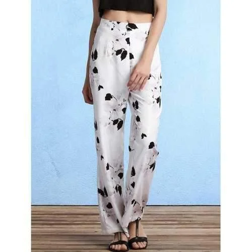 Stylish High Waist Floral Print Straight Leg Women's Pants - White L Casual Sweatpants Style