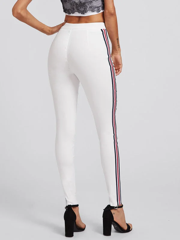 Contrast Tape Skinny Pants Relaxed Casual Leggings