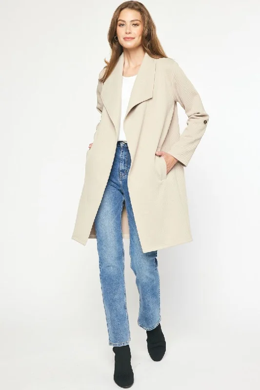 Obsessed Light Taupe Textured Jacket Welt Pockets Slit Pockets Flap Pockets