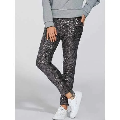 Shiny Sequins Pants - Silver S Comfortable Wide-Leg Pants