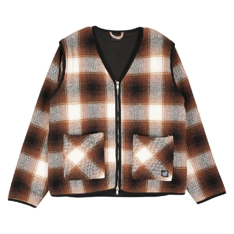 Santa Cruz Jacket Assembly Liner - Orange / Black Check Faux Fur Fabric Real Fur Fabric Shearling Fabric