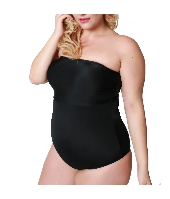 Bandeau Hook-n-Eye Gusset Bodysuit - Plus Comfortable Velvet Bodysuit