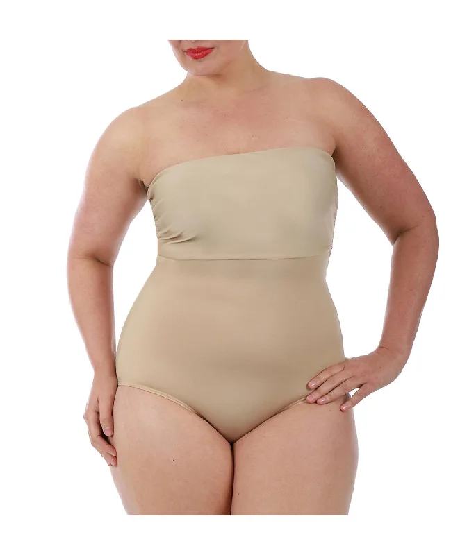 Bandeau Hook-n-Eye Gusset Bodysuit - Plus Stylish Faux Leather Bodysuit