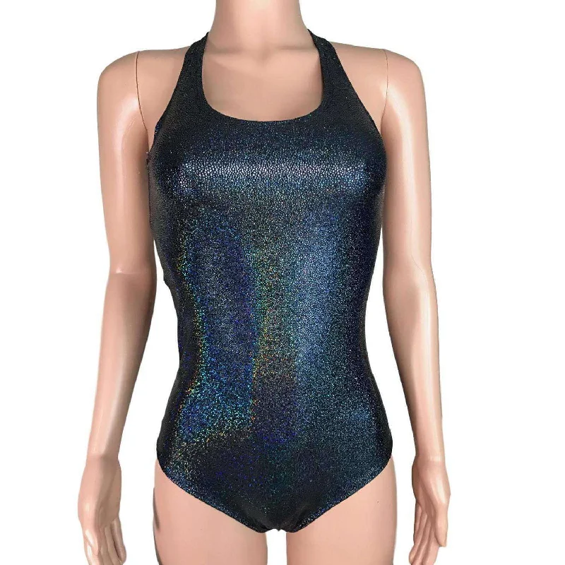 Bodysuit - Black Holographic Stylish Low-Cut Bodysuit