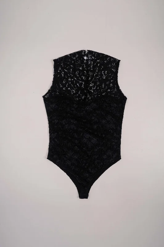 BLACK LACE BODYSUIT Elegant Mesh Bodysuit for Night