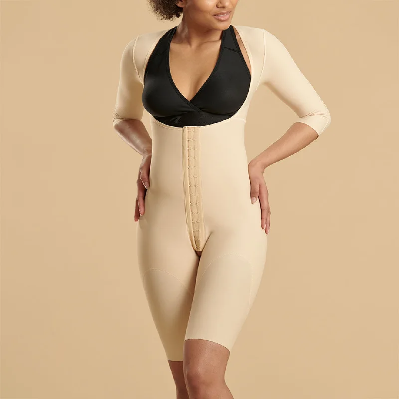 Reinforced Bodysuit with Sleeves and Layered Panels - Short Length - Style No. FBHRSSM Comfortable Bodysuit with Thong Back