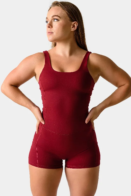 Cora Athletic Bodysuit - Pomegranate Stylish Bodysuit with Cross Front