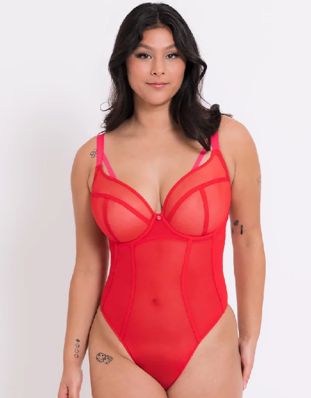 Curvy Kate Elementary Plunge Bodysuit Red/Pink Stylish Draped Bodysuit