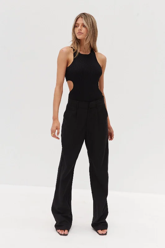 Cut Out Bodysuit - Black Stylish Bodysuit with Pockets