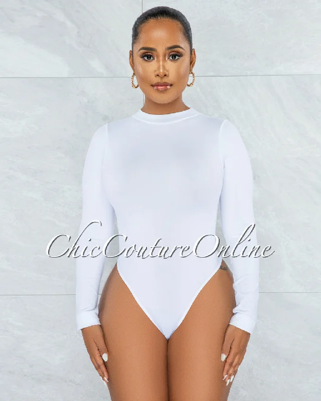 Libertad White Mock Long Sleeves Bodysuit Stylish Bodysuit with Adjustable Straps